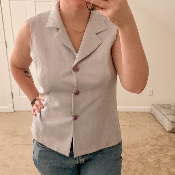 Vintage Button Down Tank Lavender Purple 90s Women's Lilac Sleeveless Top Medium - Picture 1 of 5